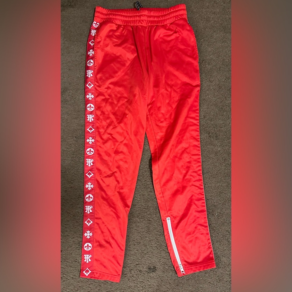 K.R.E.A.M Unisex Red and White Satin Track Pants Streetwear